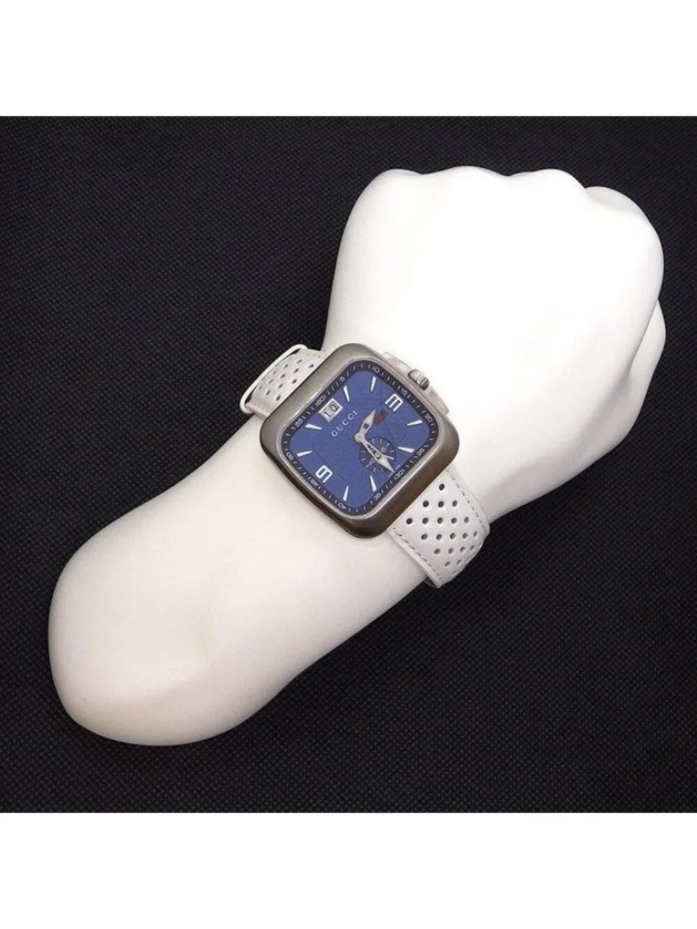 Gucci Watch Coupe Square Blue Dial Date Luminous Hand Index Small Second